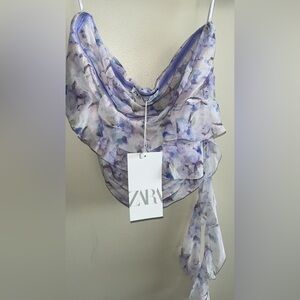 Women’s NWT Zara medium strapless shirt Y2K vibes floral summer blouse top